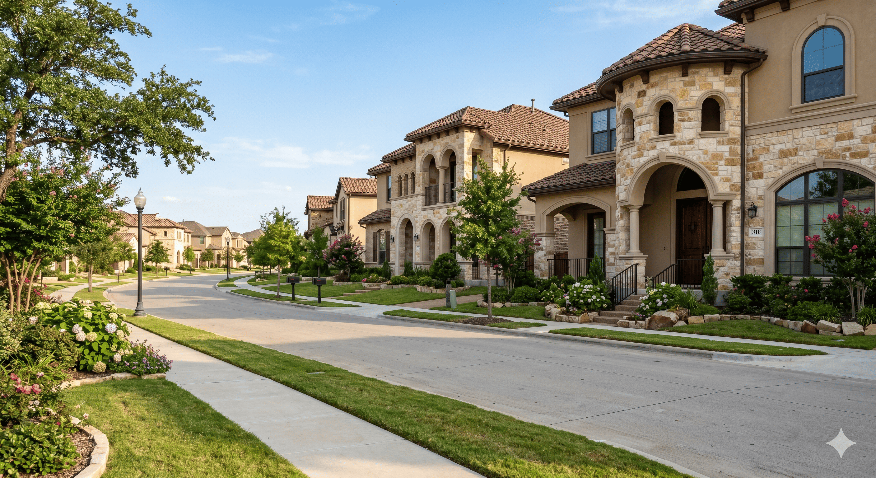 New construction homes with Romanesque-inspired architecture in Dunham Pointe master-planned community Cypress TX
