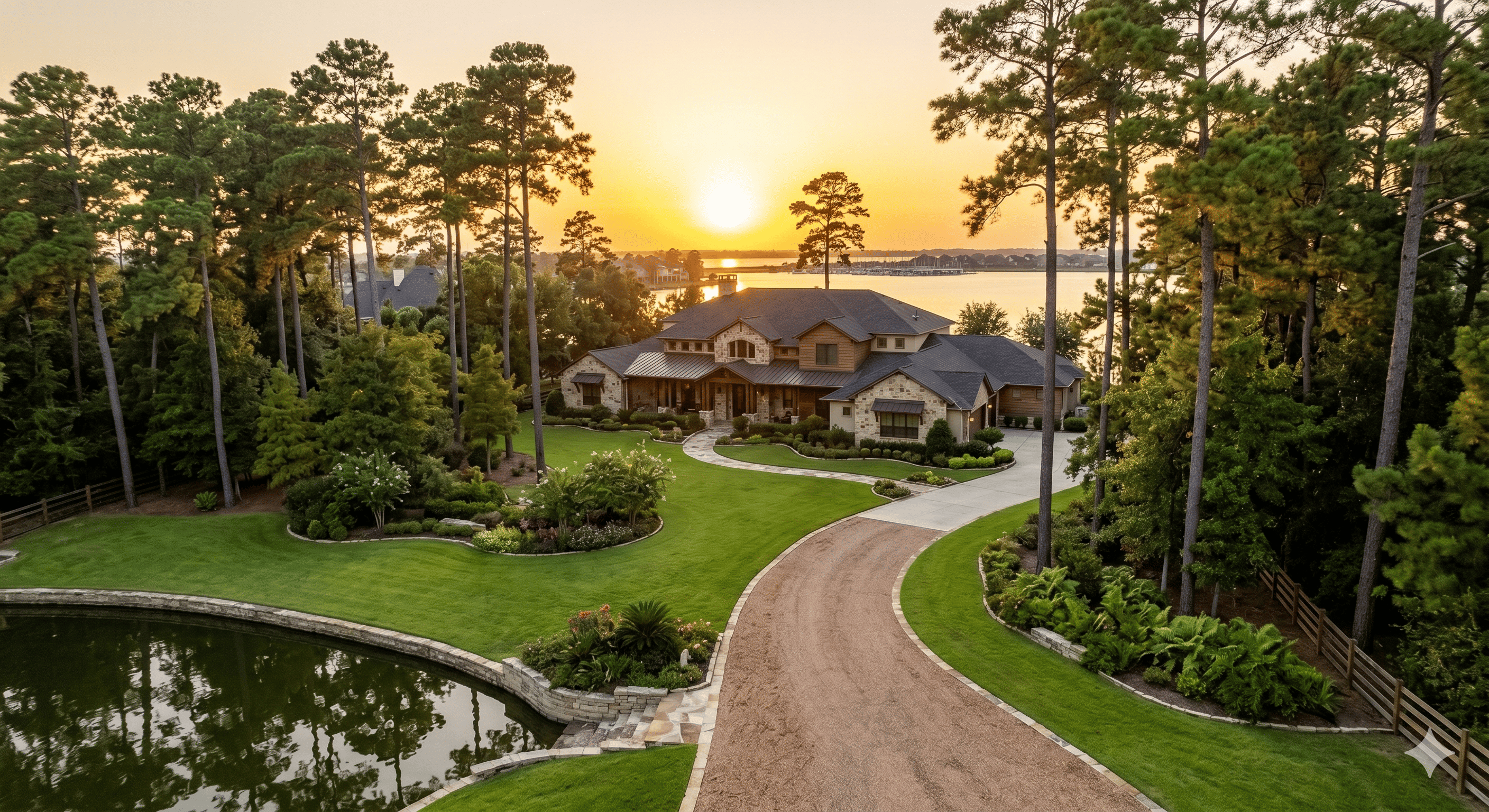 Wooded acreage lot with custom home and private dock on Lake Conroe in Harbor Side gated community Montgomery TX